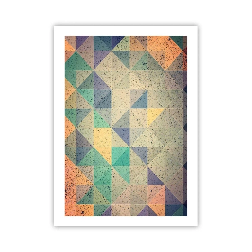 Plakat - Kolorowa abstrakcja z geometrycznym wzorem trójkątów - 50x70cm - Republika trójkątów - Nowoczesna dekoracja ścienna do salonu, kuchni i sypialni ARTTOR