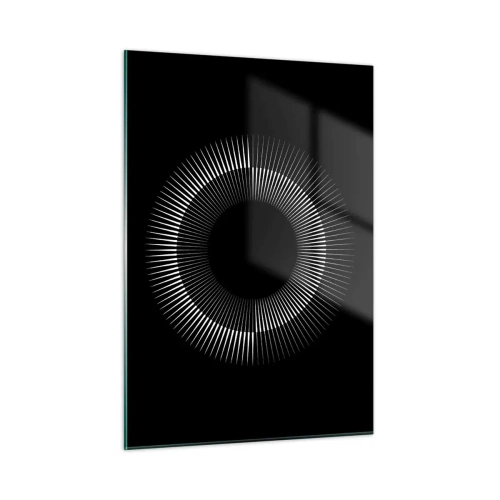 Obraz na szkle - Białe promienie tworzące okrąg na czarnym tle - 50x70cm - Czarne Słońce - Nowoczesna dekoracja ścienna do salonu, kuchni i sypialni ARTTOR