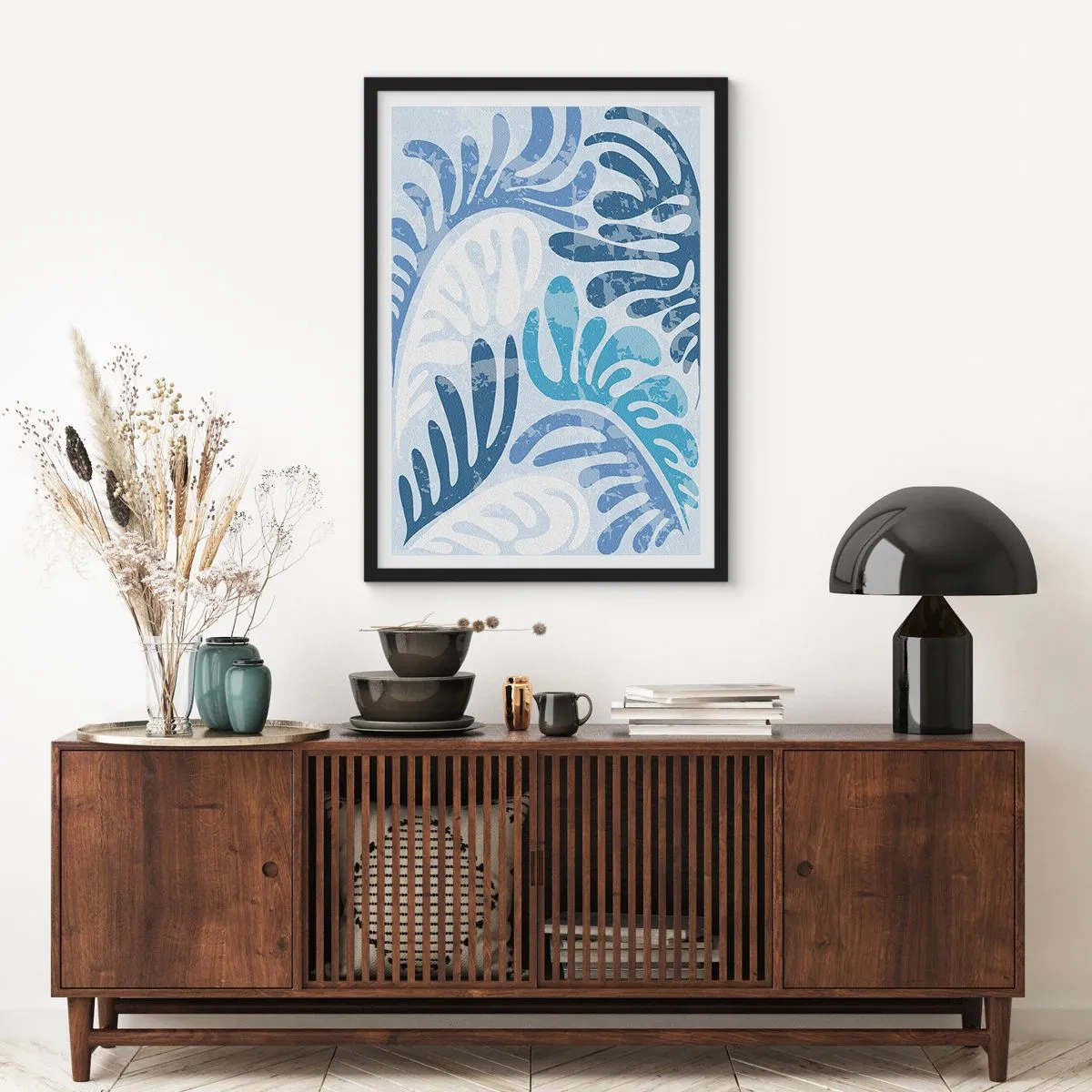 Plakat w czarnej ramie - Błękitne paprocie - 61x91 cm