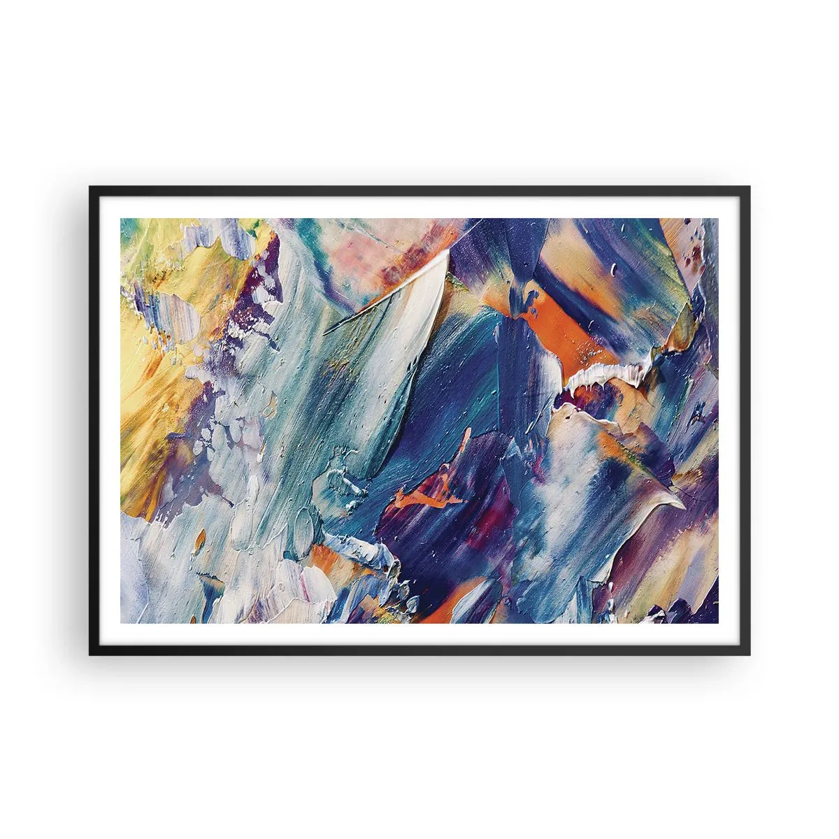 Plakat w czarnej ramie - Kolorowa abstrakcja z fakturą farby akrylowej - 100x70cm - Zamęt koloru - Nowoczesna dekoracja ścienna do salonu i sypialni ARTTOR