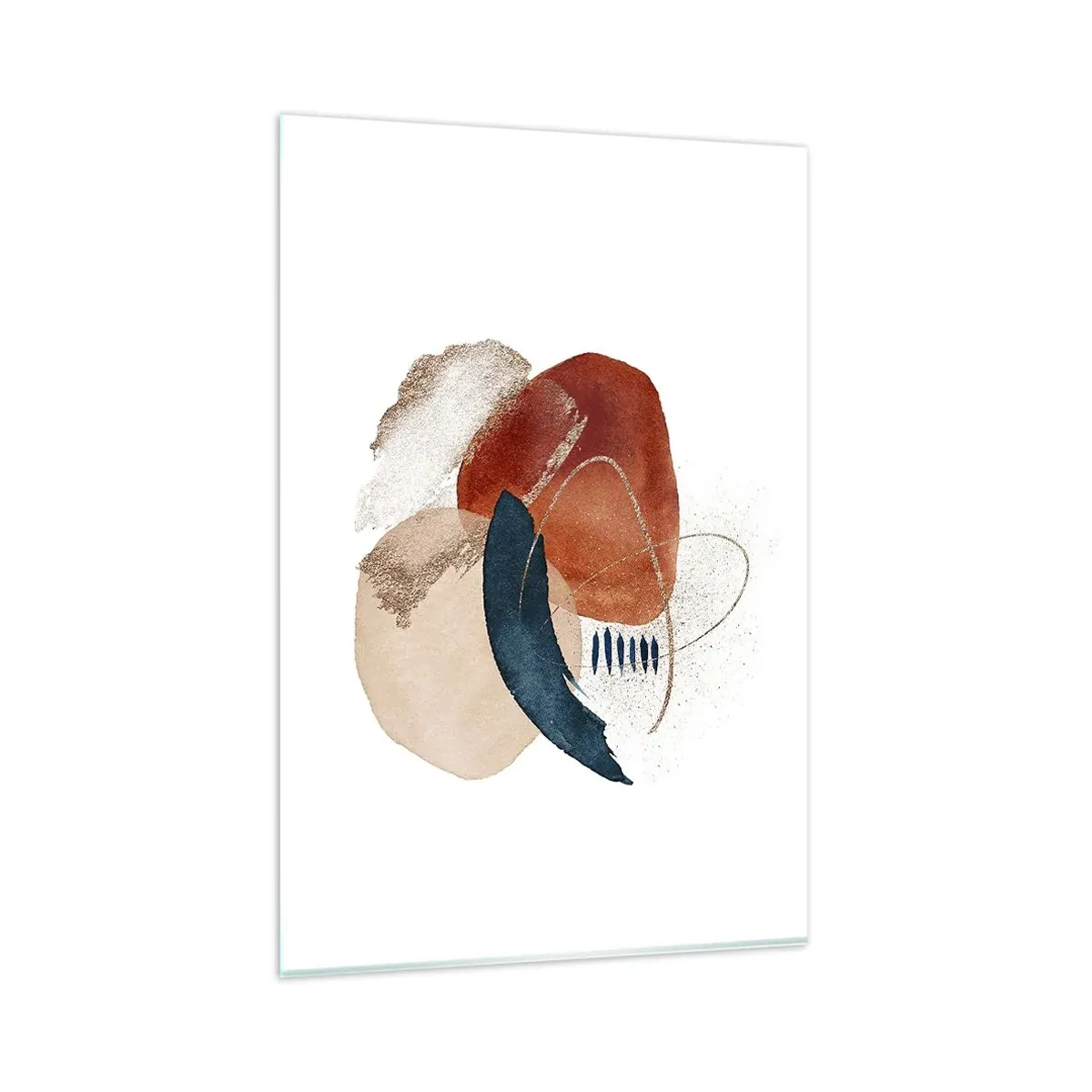 Obraz na szkle - Abstrakcyjna kompozycja z plamami w odcieniach ziemi i granatu - 80x120cm - Owalna kompozycja - Nowoczesna dekoracja ścienna do salonu i sypialni ARTTOR