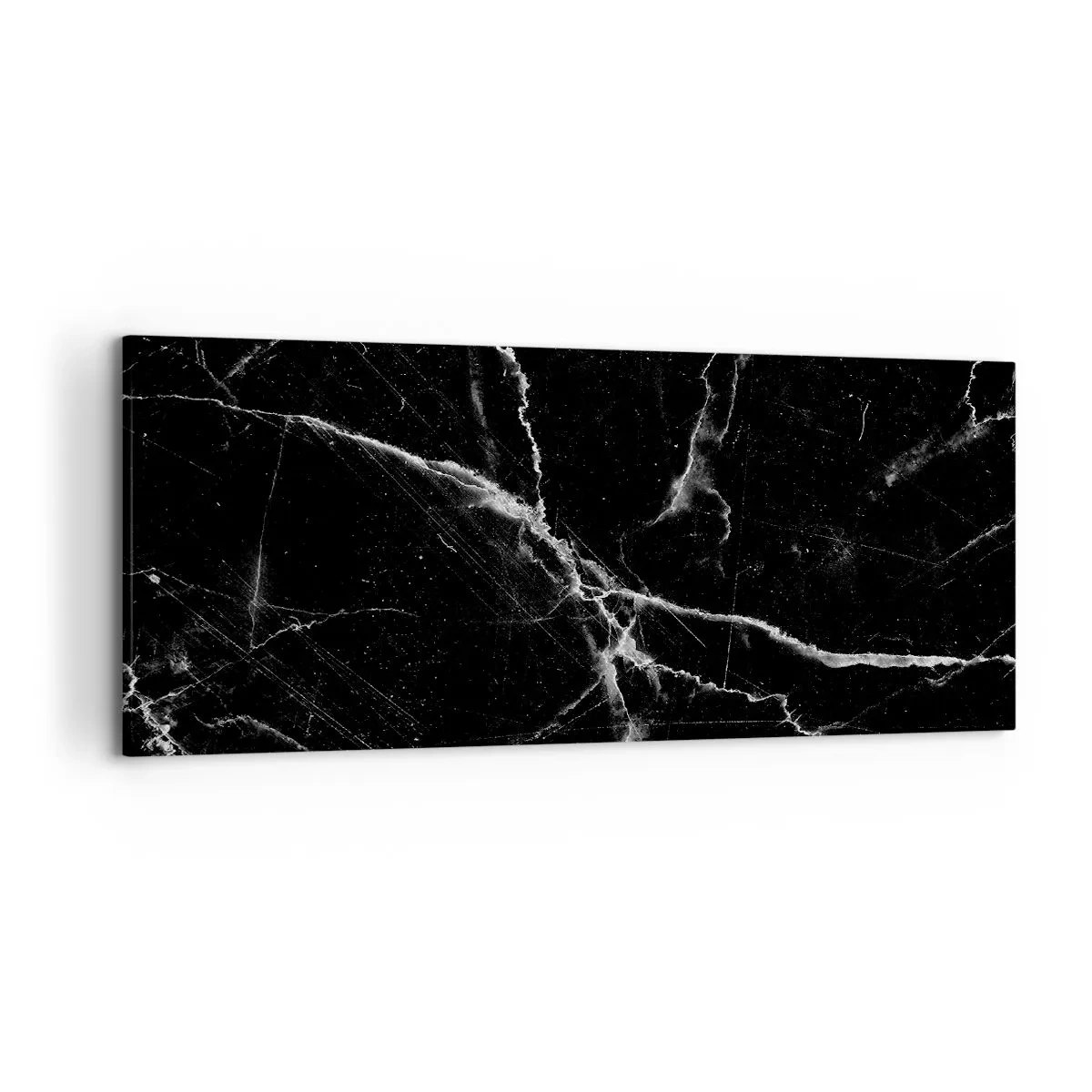 Obraz na płótnie - Czarny marmur z białymi żyłkami w detalu - 120x50cm - Sekretne życie kamienia - Nowoczesna dekoracja ścienna do salonu i sypialni ARTTOR