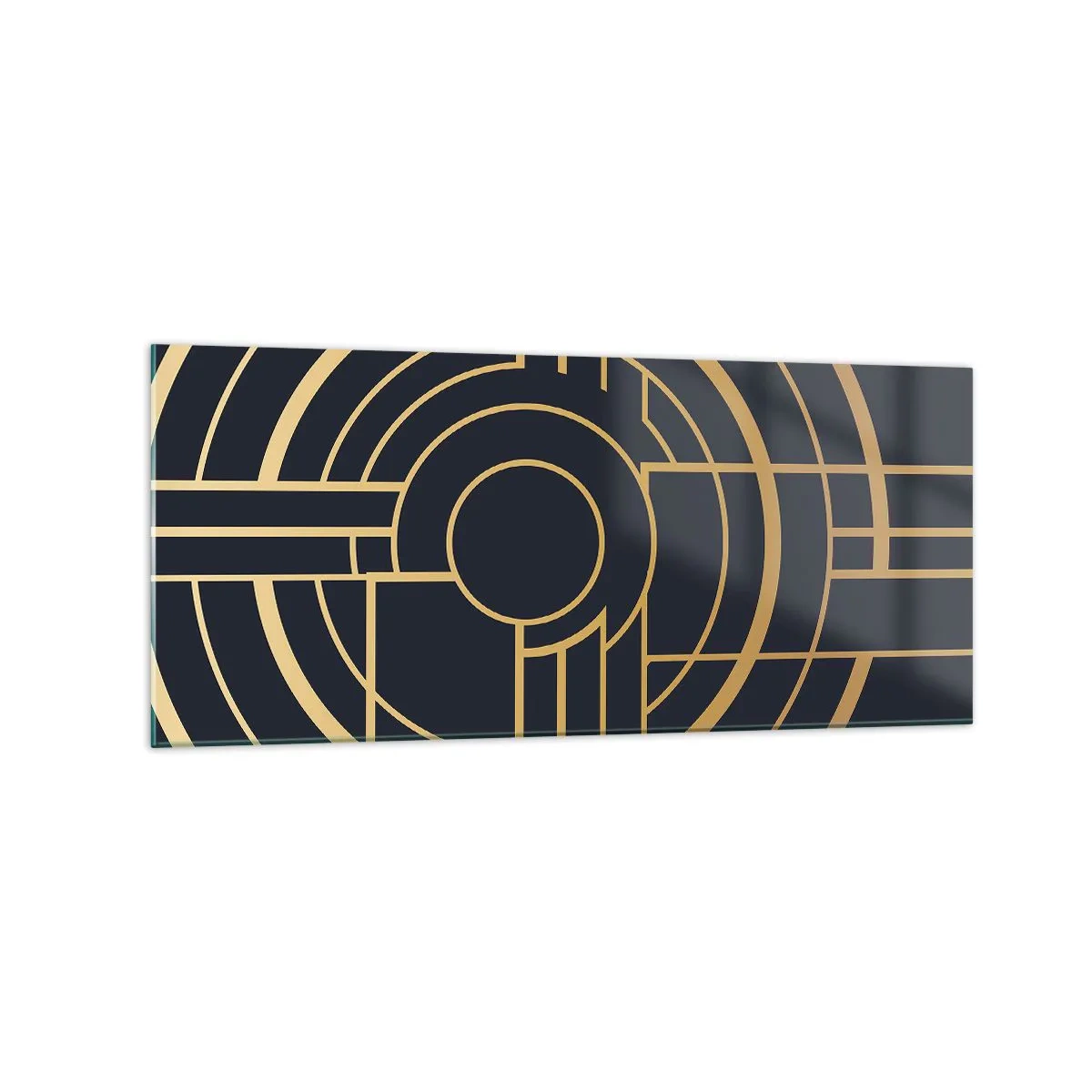 Obraz na szkle - Geometryczny wzór z liniami w złotym kolorze - 120x50cm - Obroty rzeczy - Nowoczesna dekoracja ścienna do salonu i sypialni ARTTOR