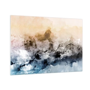 Obraz na szkle - Abstrakcyjny pejzaż w pastelowych odcieniach z mgłą - 100x70cm - Zatopione w tumanie mgły - Nowoczesna dekoracja ścienna do salonu, kuchni i sypialni ARTTOR