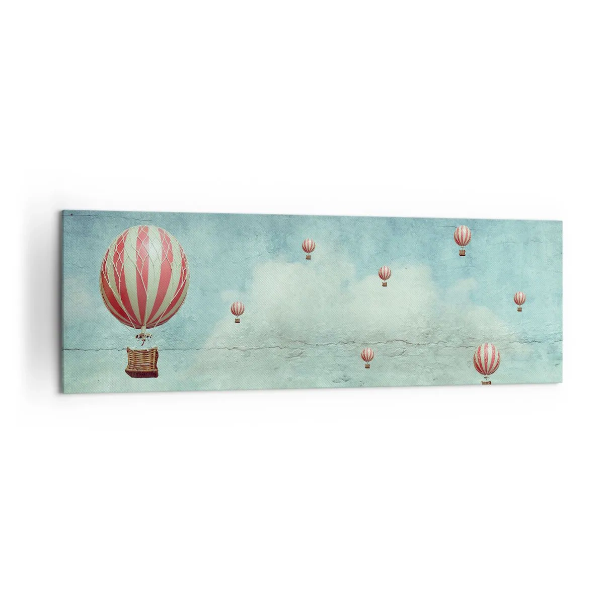 Obraz na płótnie - Retro balony na tle błękitnego nieba i zieleni - 160x50cm - Wolni od zgiełku życia - Nowoczesna dekoracja ścienna do salonu i sypialni ARTTOR