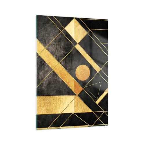 Obraz na szkle - Złote geometryczne wzory na czarnym tle - 50x70cm - Słońce pustyni - Nowoczesna dekoracja ścienna do salonu, kuchni i sypialni ARTTOR