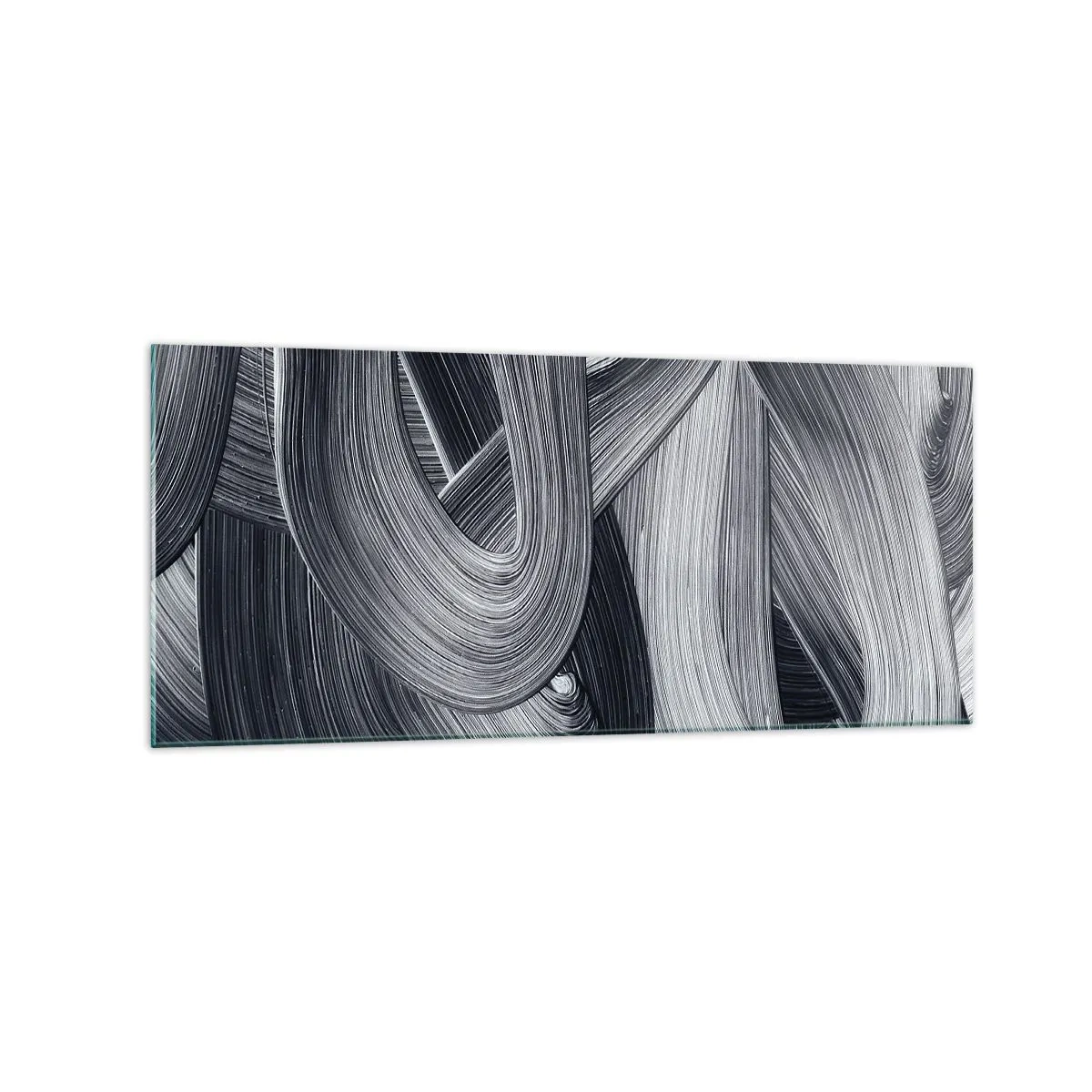Obraz na szkle - Czarno-biała abstrakcja z dynamicznymi pociągnięciami pędzla - 120x50cm - Płynność rzeczywistości - Nowoczesna dekoracja ścienna do salonu i sypialni ARTTOR