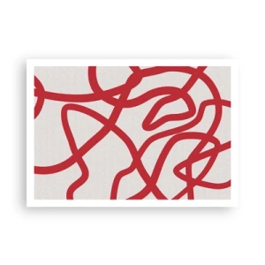Plakat - Czerwone abstrakcyjne linie na białym tle - 100x70cm - Czerwono na białym - Nowoczesna dekoracja ścienna do salonu i sypialni ARTTOR