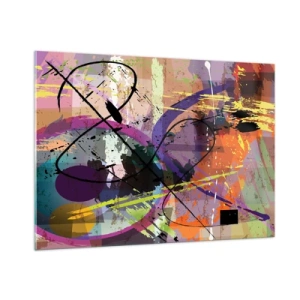 Obraz na szkle - Kolorowe abstrakcyjne formy i linie w dynamicznej kompozycji - 100x70cm - Można wprost lub naokoło - Nowoczesna dekoracja ścienna do salonu, kuchni i sypialni ARTTOR