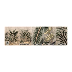 Fototapeta Próbka Premium Canvas - Rycina w kolonialnym stylu - Las Tropikalny, Palma Kokosowa, Bananowiec - 100x30 cm