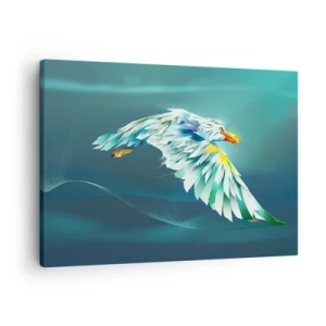 Obraz na płótnie - Abstrakcyjny orzeł w locie na tle turkusowego nieba - 70x50cm - Orla twych lotów potęga - Nowoczesna dekoracja ścienna do salonu i sypialni ARTTOR
