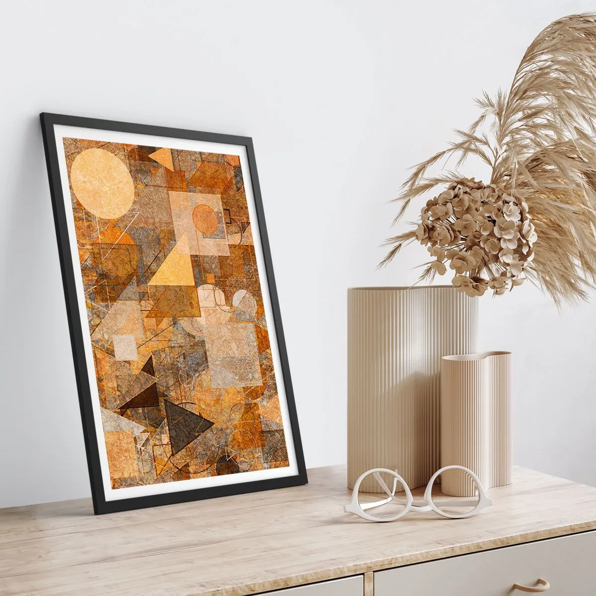 Plakat w czarnej ramie - Kubistyczne studium brązu - 30x40 cm