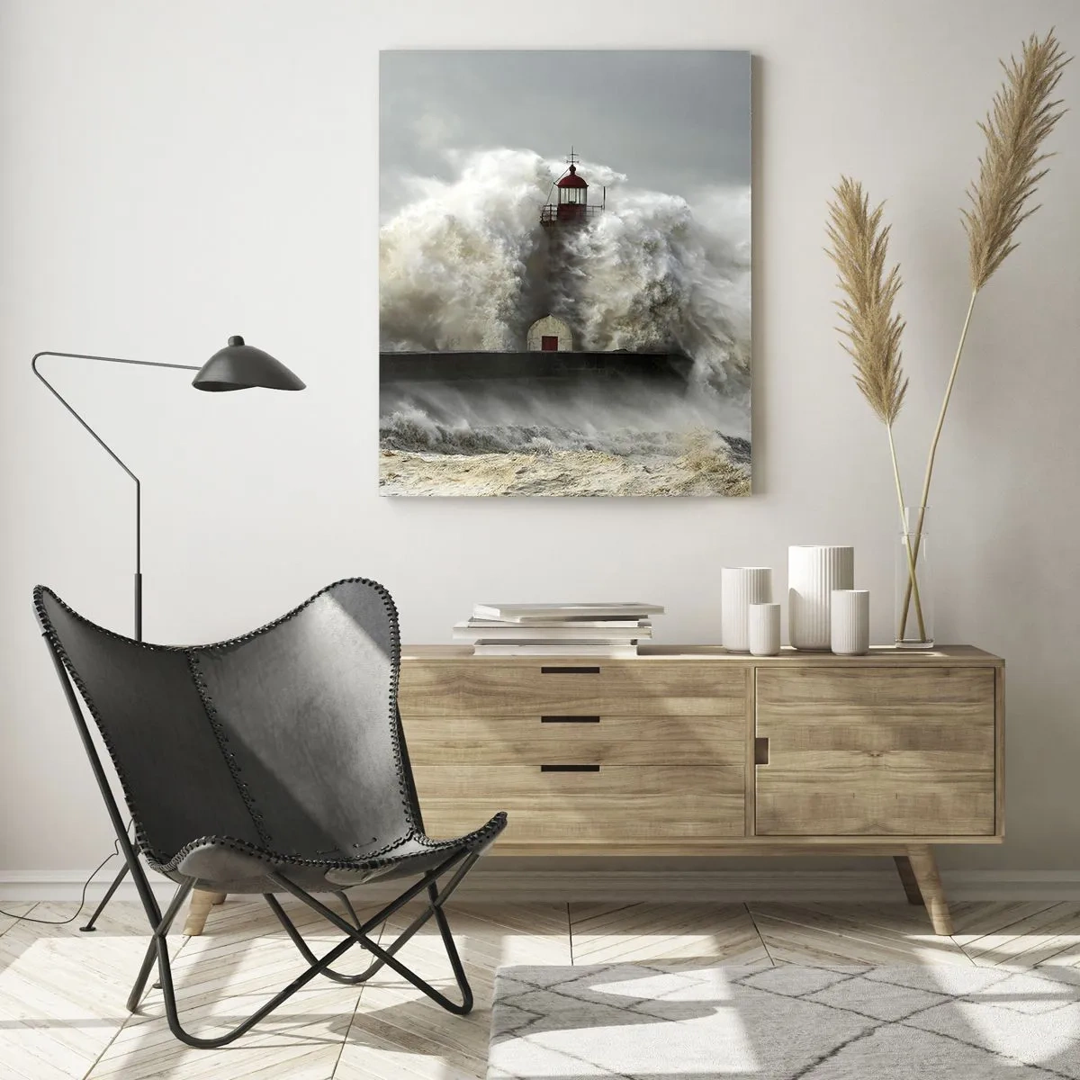 Obraz na szkle - Latarnia morska otoczona potężnymi falami - 50x70cm - Gniew oceanu - Nowoczesna dekoracja ścienna do salonu, kuchni i sypialni ARTTOR