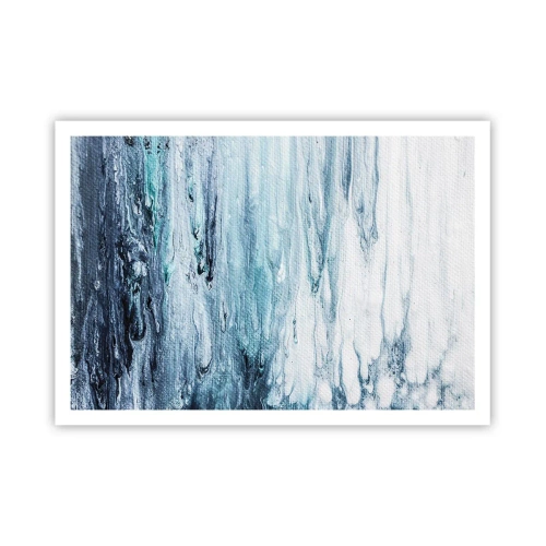 Plakat - Abstrakcyjne niebieskie i białe smugi przypominające sople lodu - 100x70cm - Sople błękitu - Nowoczesna dekoracja ścienna do salonu i sypialni ARTTOR