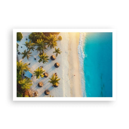 Plakat - Widok na tropikalną plażę z palmami i turkusowym morzem - 100x70cm - Witaj w raju - Nowoczesna dekoracja ścienna do salonu i sypialni ARTTOR