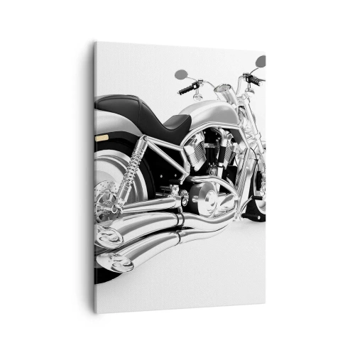Obraz na płótnie - Chromowany motocykl w nowoczesnym designie - 50x70cm - Marzenie kolekcjonera - Nowoczesna dekoracja ścienna do salonu, kuchni i sypialni ARTTOR