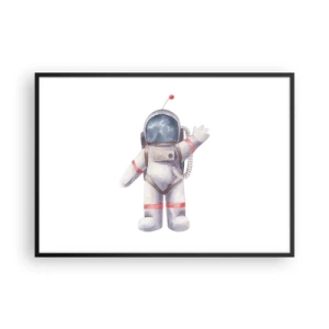 Plakat w czarnej ramie - Astronauta w stylu akwarelowym na białym tle - 100x70cm - To na razie! - Nowoczesna dekoracja ścienna do salonu i sypialni ARTTOR