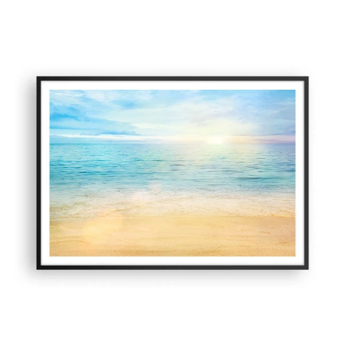 Plakat w czarnej ramie - Plaża z turkusowym morzem i jasnym niebem - 100x70cm - Wielki błękit - Nowoczesna dekoracja ścienna do salonu i sypialni ARTTOR