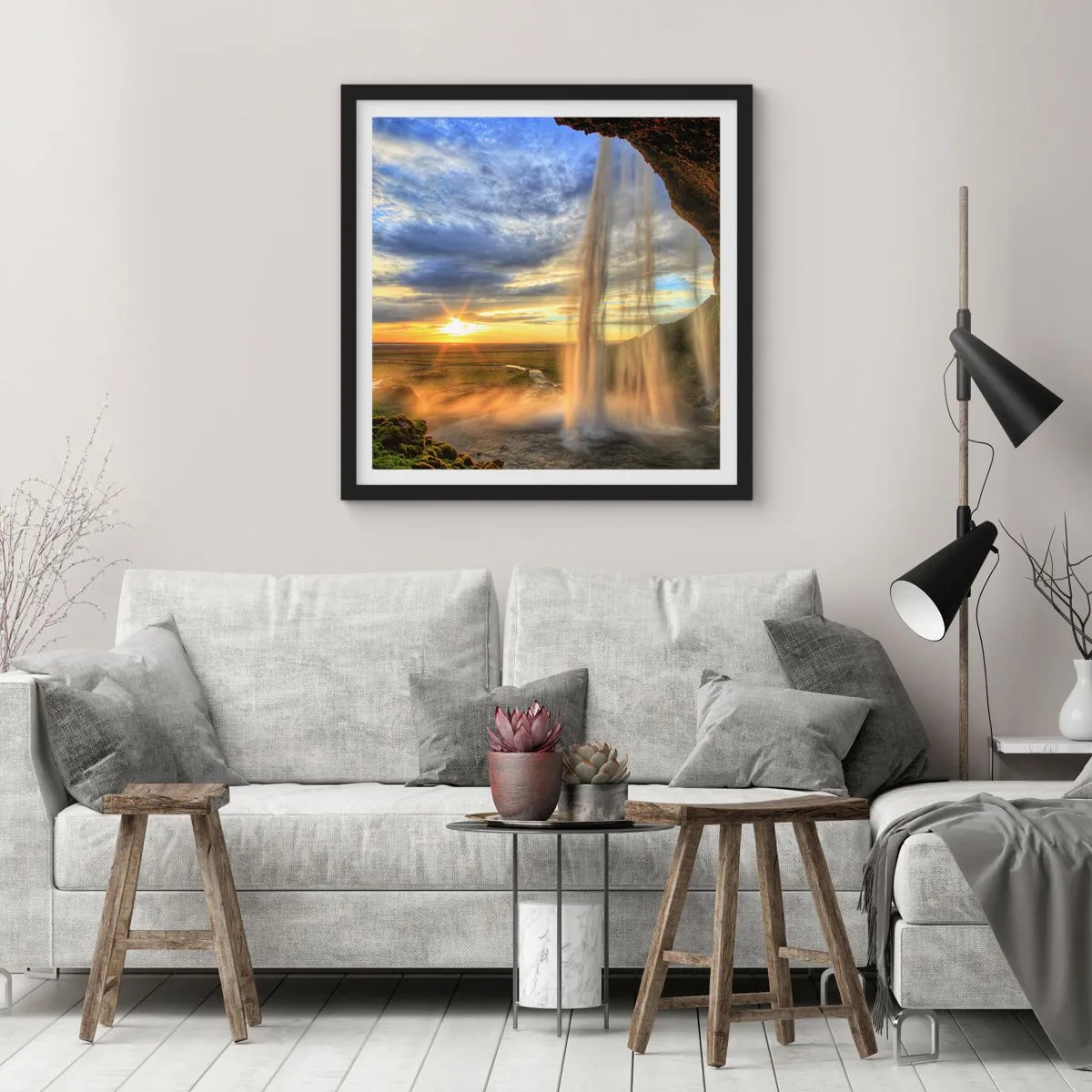 Plakat w czarnej ramie - Świat za zasłoną kropel - 60x60 cm