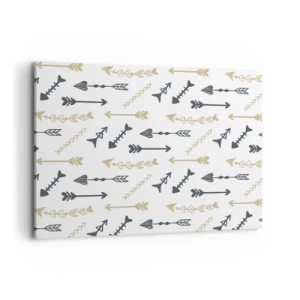 Obraz na płótnie - Minimalistyczny wzór ze strzałami w beżowej i szarej kolorystyce - 100x70cm - Sen łucznika - Nowoczesna dekoracja ścienna do salonu, kuchni i sypialni ARTTOR