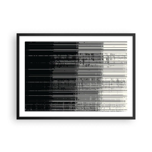 Plakat w czarnej ramie - Abstrakcyjna kompozycja linii w kontrastowej czerni i bieli - 70x50cm - Fale i drgania - Nowoczesna dekoracja ścienna do salonu i sypialni ARTTOR