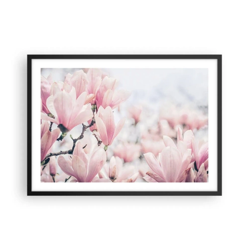 Plakat w czarnej ramie - Subtelne kwiaty magnolii w delikatnych różowych odcieniach - 70x50cm - Ideał subtelności - Nowoczesna dekoracja ścienna do salonu i sypialni ARTTOR
