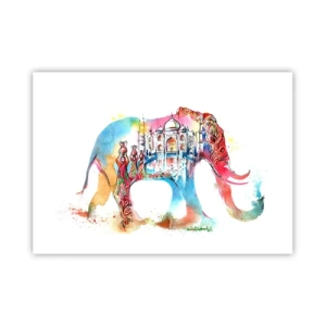 Plakat - Kolorowa akwarela słonia z motywem Taj Mahal - 100x70cm - Indie - aura miłości - Nowoczesna dekoracja ścienna do salonu i sypialni ARTTOR