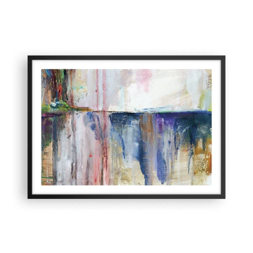 Plakat w czarnej ramie - Abstrakcyjna kompozycja barw z efektem odbicia na płótnie - 70x50cm - Barwne wrażenia i skojarzenia - Nowoczesna dekoracja ścienna do salonu i sypialni ARTTOR
