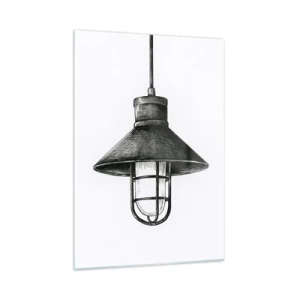 Obraz na szkle - Czarna lampa wisząca w stylu industrialnym - 50x70cm - Jak przed laty… - Nowoczesna dekoracja ścienna do salonu, kuchni i sypialni ARTTOR