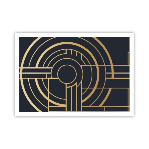 Plakat - Geometryczny wzór z liniami w złotym kolorze - 100x70cm - Obroty rzeczy - Nowoczesna dekoracja ścienna do salonu i sypialni ARTTOR