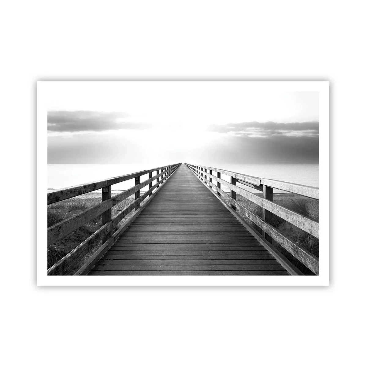 Plakat - Czarno-biały obraz przedstawiający drewniany pomost prowadzący ku horyzontowi - 100x70cm - W siną dal… - Nowoczesna dekoracja ścienna do salonu i sypialni ARTTOR
