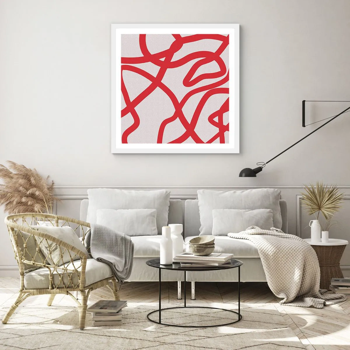 Plakat w białej ramie - Czerwono na białym - 40x40 cm