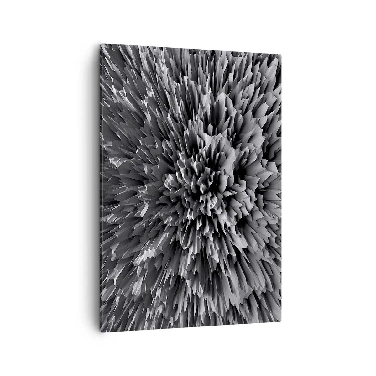 Obraz na płótnie - Abstrakcyjna czarno-biała struktura 3D z dynamiczną kompozycją - 50x70cm - Już ostrzej się nie da - Nowoczesna dekoracja ścienna do salonu, kuchni i sypialni ARTTOR