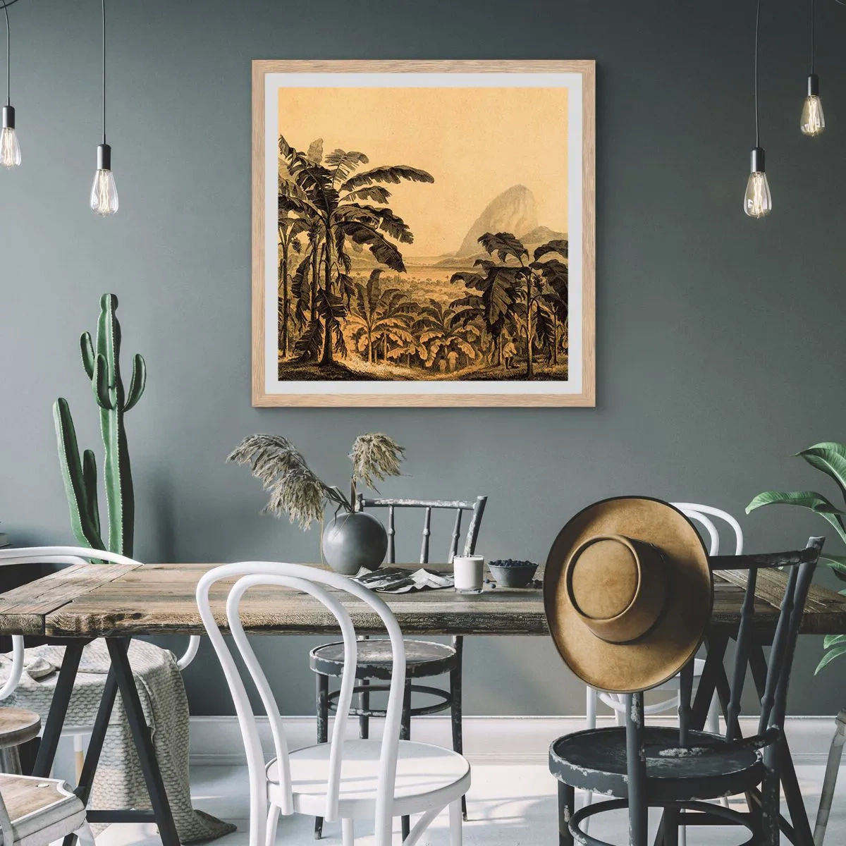 Plakat w ramie jasny dąb - w kolonialnym klimacie - 30x30 cm