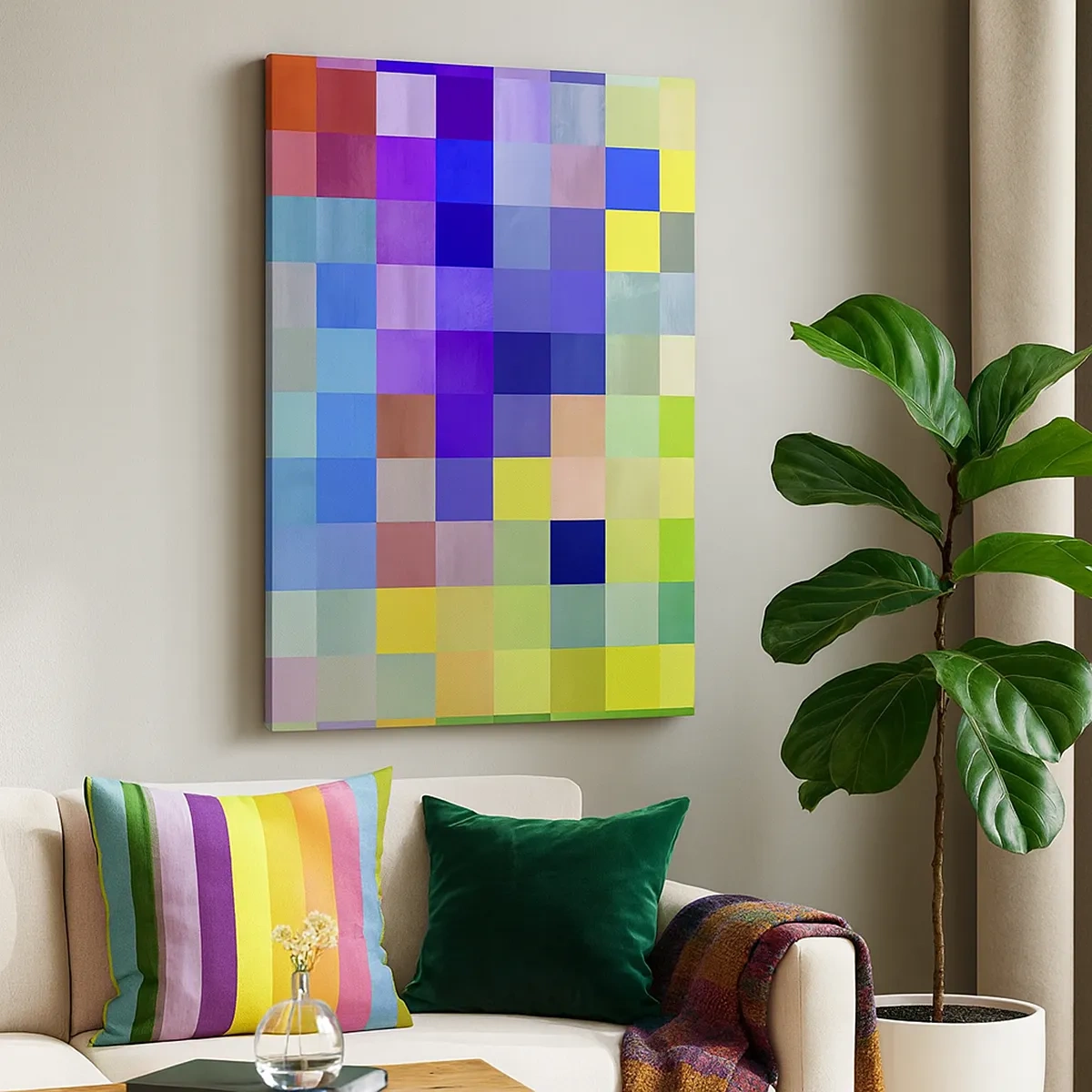 Obraz na płótnie - Abstrakcyjna mozaika kolorowych kwadratów w różnych odcieniach - 50x70cm - Każdy inny, wszystkie równe - Nowoczesna dekoracja ścienna do salonu, kuchni i sypialni ARTTOR