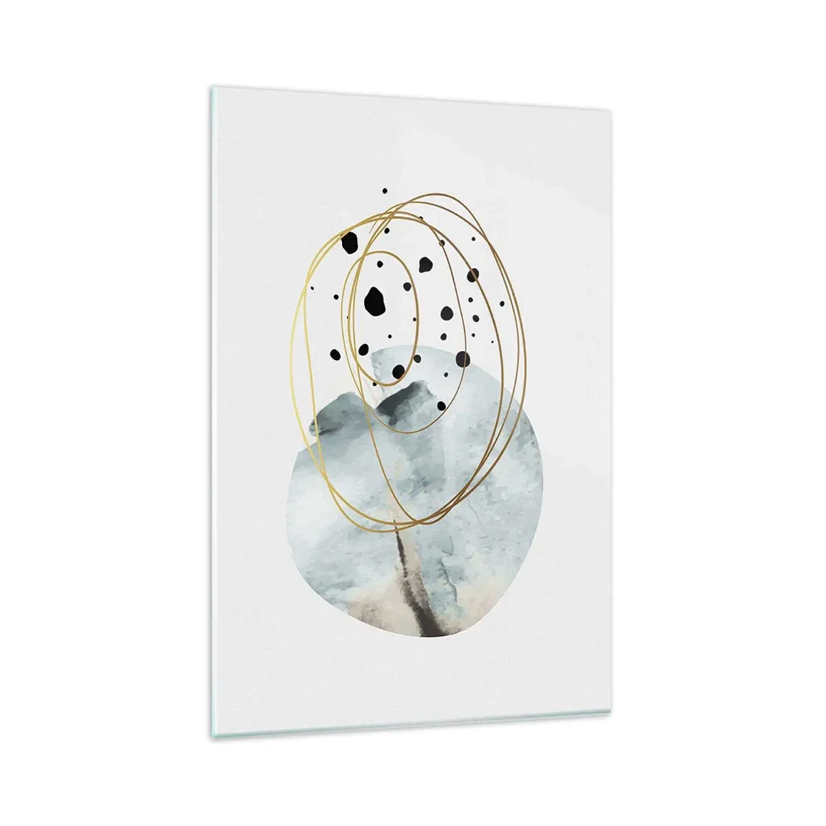 Obraz na szkle - Minimalistyczna abstrakcja z geometrycznym wzorem i złotymi liniami - 80x120cm - W objęciach przestrzeni - Nowoczesna dekoracja ścienna do salonu i sypialni ARTTOR