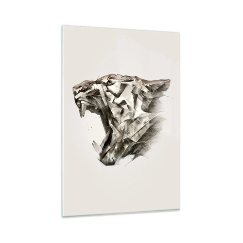 Obraz na szkle - Abstrakcyjny wizerunek tygrysa w odcieniach beżu - 80x120cm - Już wiesz, kto rządzi - Nowoczesna dekoracja ścienna do salonu i sypialni ARTTOR