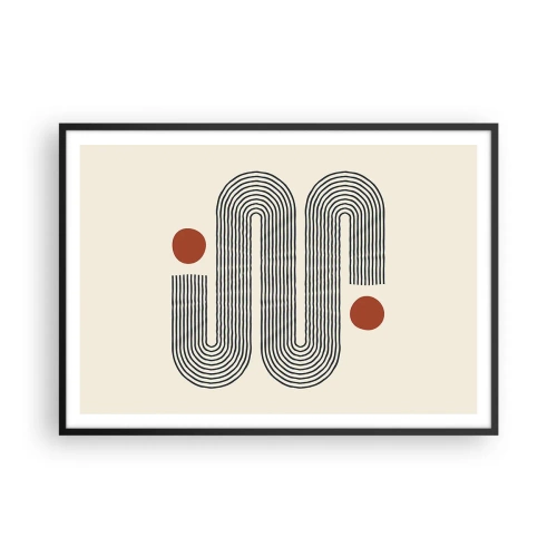 Plakat w czarnej ramie - Geometryczny wzór z liniami i pomarańczowymi okręgami - 100x70cm - Od początku do końca - Nowoczesna dekoracja ścienna do salonu i sypialni ARTTOR