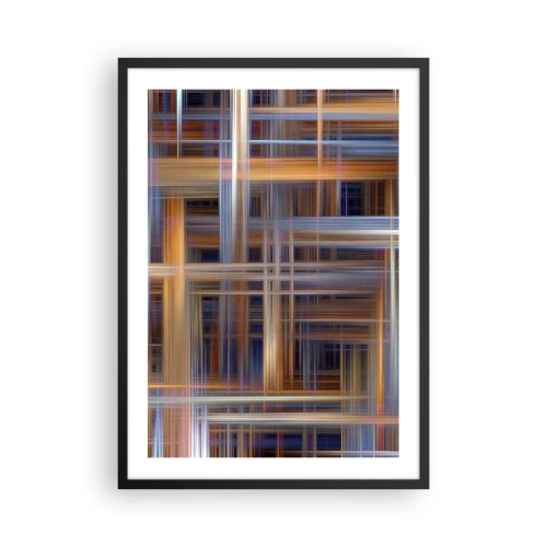 Plakat w czarnej ramie - Geometryczne linie w ciepłych i chłodnych barwach - 50x70cm - Utkane ze światła - Nowoczesna dekoracja ścienna do salonu i sypialni ARTTOR