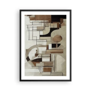Plakat w czarnej ramie - Geometryczna abstrakcja w odcieniach brązu i beżu - 50x70cm - Pejzaż miejski 2.0 - Nowoczesna dekoracja ścienna do salonu i sypialni ARTTOR