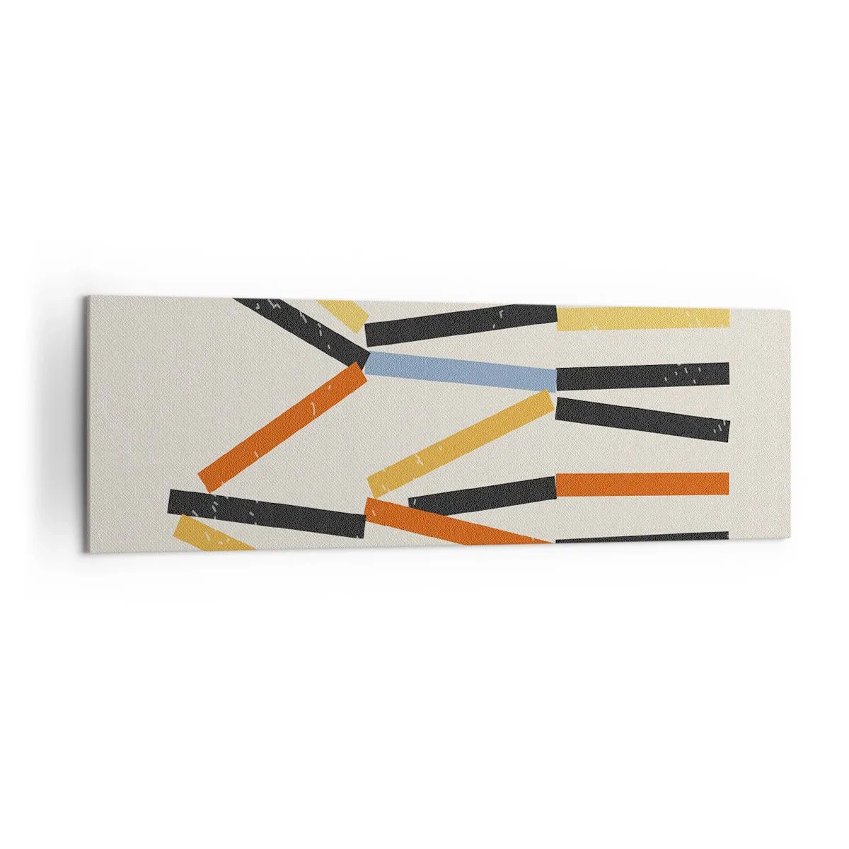 Obraz na płótnie - Abstrakcyjna kompozycja z kolorowymi i czarnymi prostokątami w układzie poziomym - 160x50cm - Kompozycja na poziomie - Nowoczesna dekoracja ścienna do salonu i sypialni ARTTOR