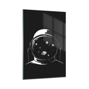 Obraz na szkle - Astronautyczny hełm z widokiem na kosmos w minimalistycznym stylu - 80x120cm - Niezły widok - Nowoczesna dekoracja ścienna do salonu i sypialni ARTTOR