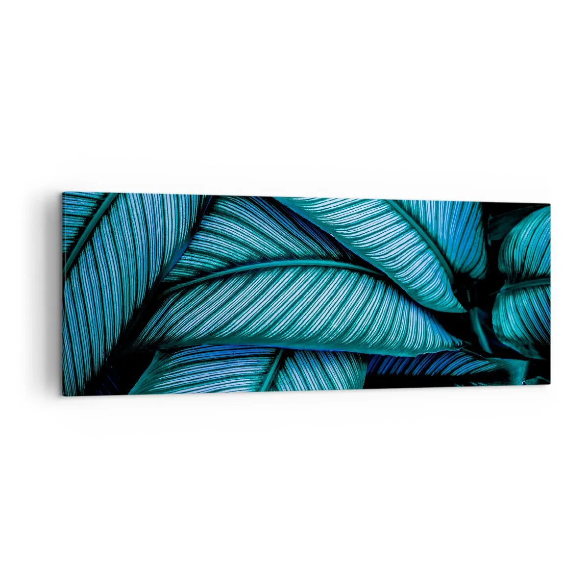 Obraz na płótnie - Bliskie ujęcie turkusowych liści o wyrazistych detalach - 140x50cm - Linie życia - Nowoczesna dekoracja ścienna do salonu i sypialni ARTTOR