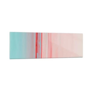Obraz na szkle - Pastelowe linie w odcieniach różu i błękitu w minimalistycznej kompozycji - 160x50cm - Abstrakcja o świcie - Nowoczesna dekoracja ścienna do salonu i sypialni ARTTOR