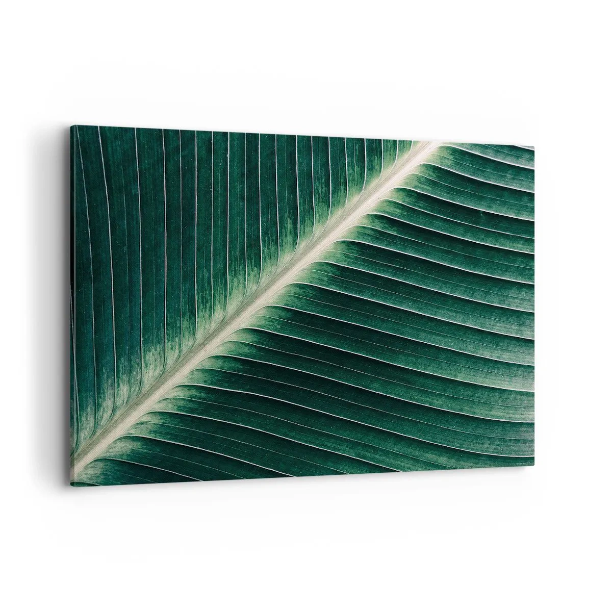 Obraz na płótnie - Struktura zielonego liścia w zbliżeniu - 100x70cm - Rytm natury - Nowoczesna dekoracja ścienna do salonu, kuchni i sypialni ARTTOR