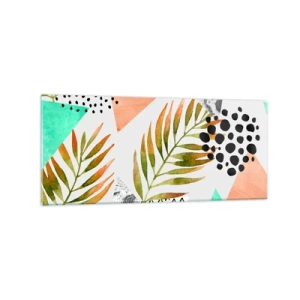 Obraz na szkle - Tropikalny wzór z liśćmi i geometrycznymi kształtami - 120x50cm - Dekoracja z palmowym liściem - Nowoczesna dekoracja ścienna do salonu i sypialni ARTTOR