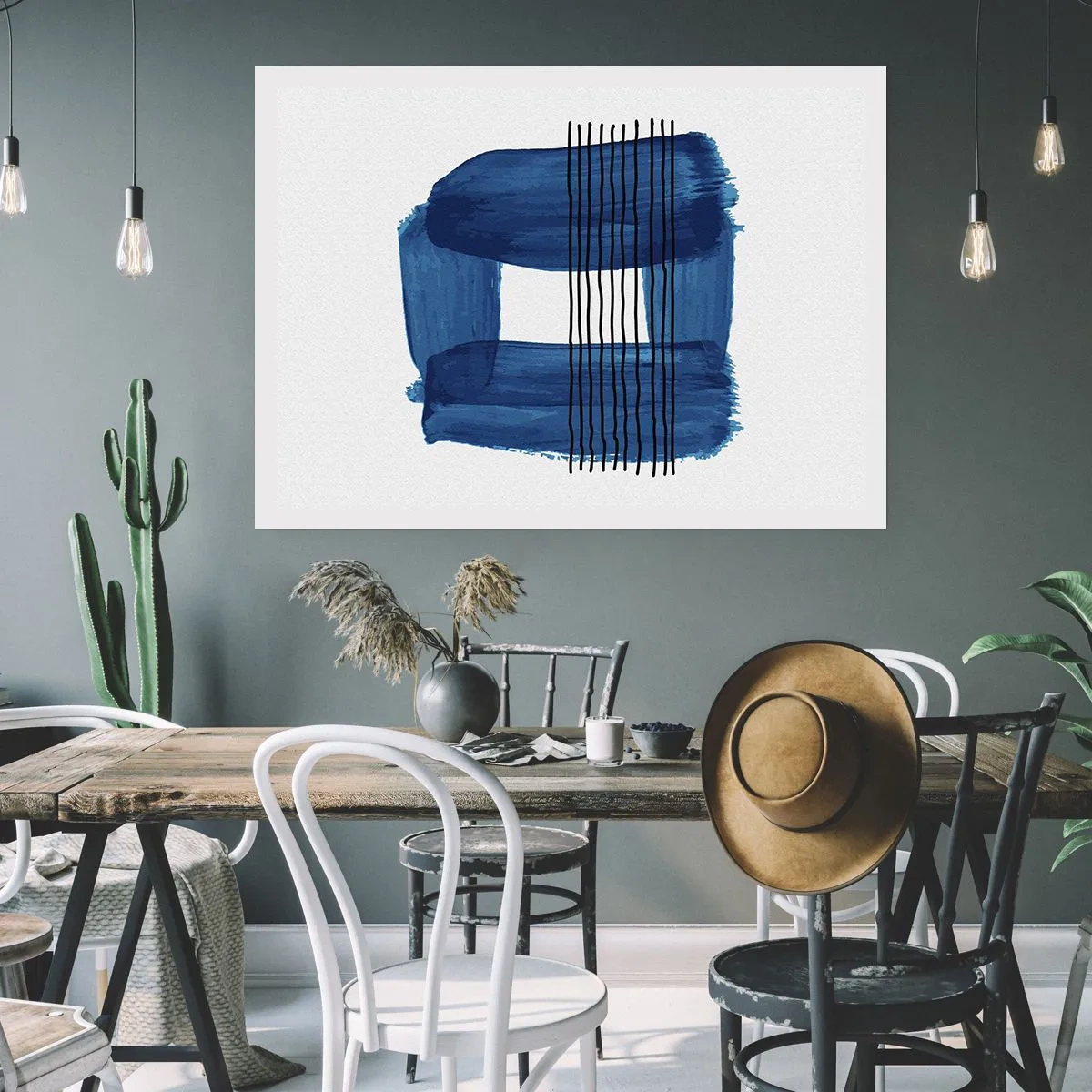 Plakat - Niebiesko-czarna kompozycja - 70x50 cm