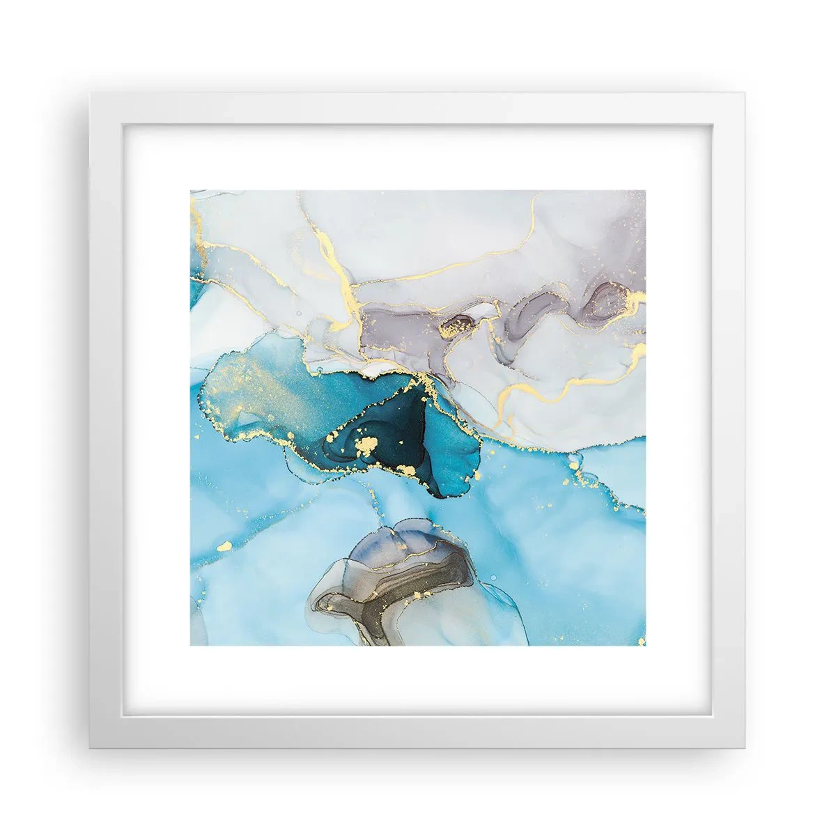 Plakat w białej ramie - Studium spotkania szarości z turkusem - 30x30 cm