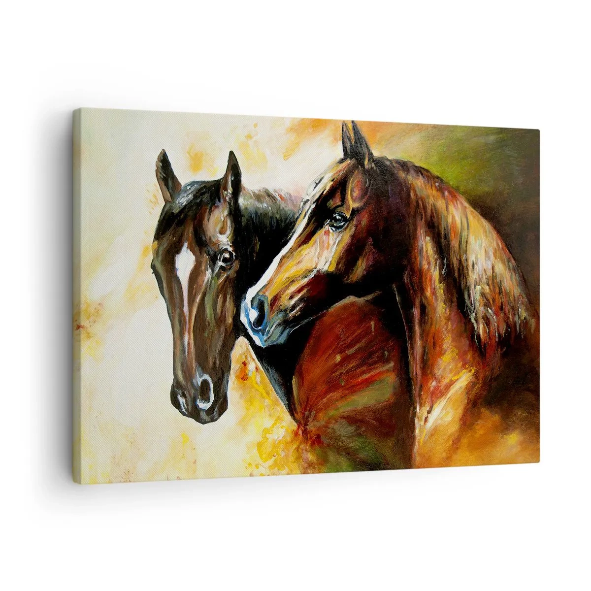 Obraz na płótnie - Dwa razy więcej wdzięku - Para koni w malarskiej kompozycji - 70x50cm