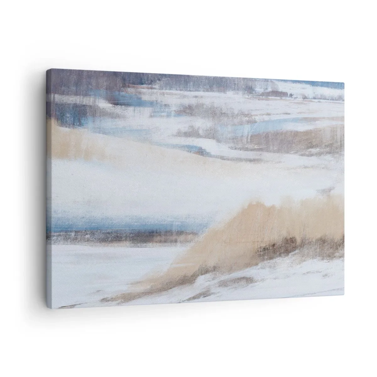 Obraz na płótnie - Abstrakcyjny krajobraz zimowy w odcieniach bieli i błękitu - 70x50cm - Zimowa kompozycja - Nowoczesna dekoracja ścienna do salonu i sypialni ARTTOR